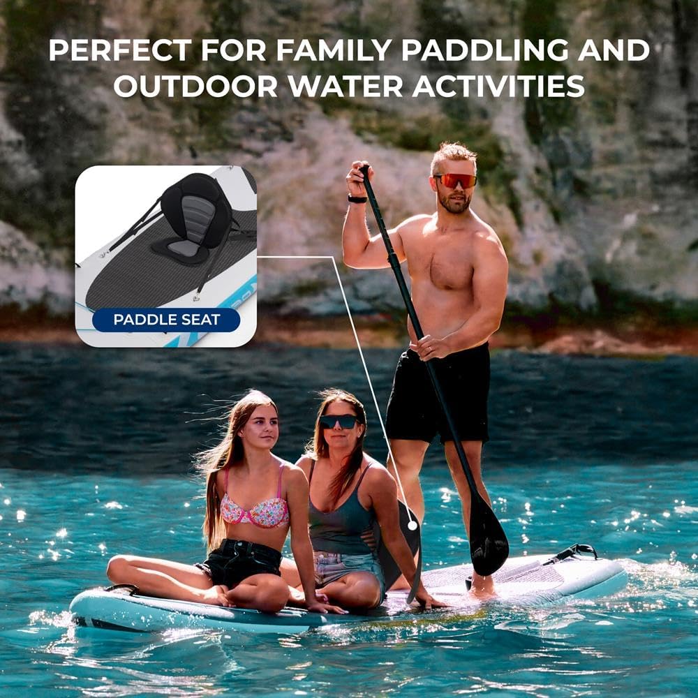 SereneLife 12'2' Inflatable Paddle Board - XL Family Stand Up Paddleboard with Seat for 2 Adults 1 Child - 34' Wide Stable Design with Non-Slip EVA Deck Pad, Premium SUP Accessories, 450 lbs Capacity