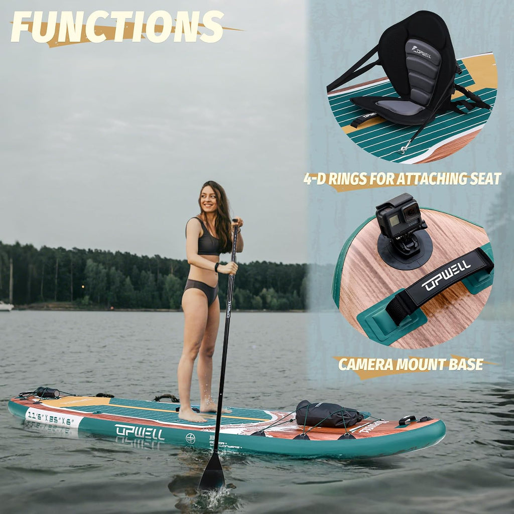 UPWELL 10'6'/11'/11'6' Inflatable Paddle Board, Stand Up Paddlboard for Youth & Adults, Stable Design, Premium SUP Accessories, Backpack, Leash, Hand Pump, Fins