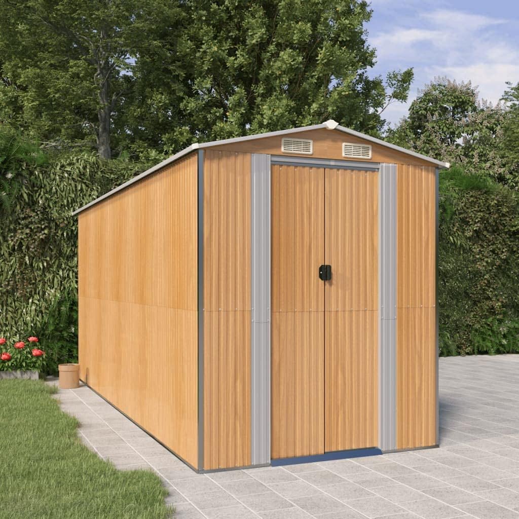vidaXL Garden Shed Light Brown Galvanized Steel Large Garden Shed