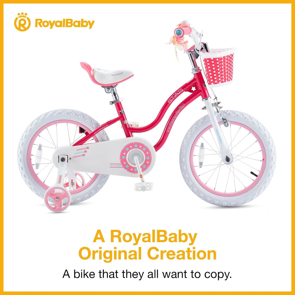 RoyalBaby Girls Bike with Training Wheels and Kickstand, Stargirl Kids Bicycle 16 Inch Toddlers to Big Kids 4-7 Years, Star Pink