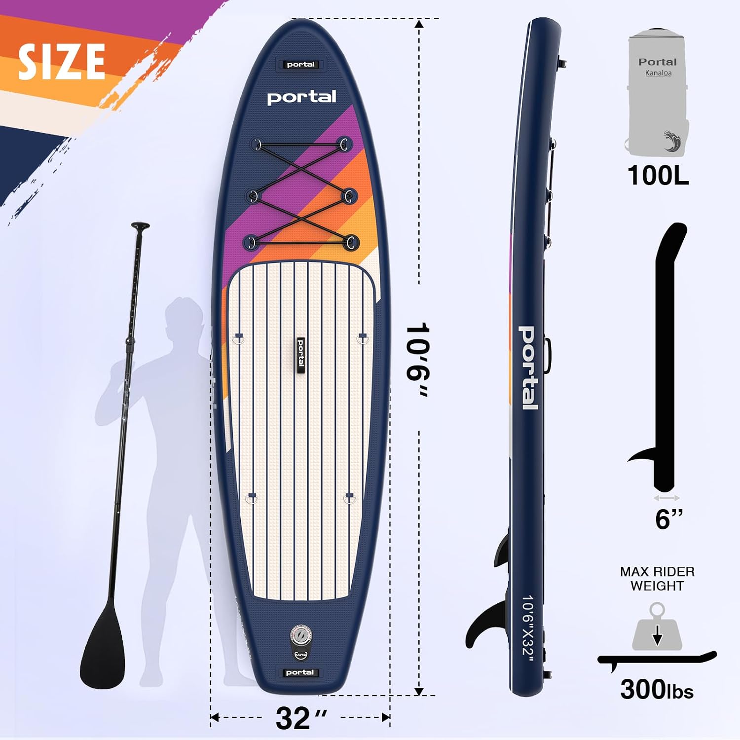 PORTAL SUP Inflatable Paddle Board for Adults 10'6'' Stand Up Paddleboard,Non-Slip Deck Blow up Paddle Boards with Adjustable Paddle, Carry Bag, and Repair Kit (Modern with Seat)