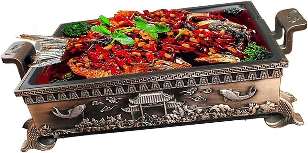 BBQ Barbeque Barbecue Grill,Korean Smoke-Free Alcohol Charcoal Grill,BBQ,Antique Copper Fish Grill,Maifan Stone Non-Stick Coating (Color : B)