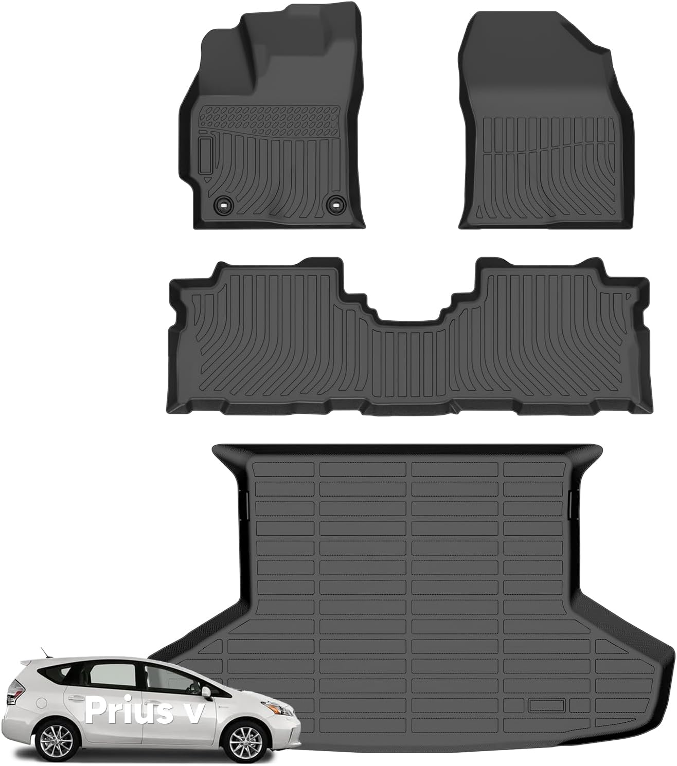 Wayhigh® Floor Mats & Cargo Liner for Toyota Prius v 2012-2018, All Weather TPE Waterproof Heavy Duty, Floor Mats Custom Fit for Prius v 2012 2013 2014 2015 2016 2017 2018 Accessories