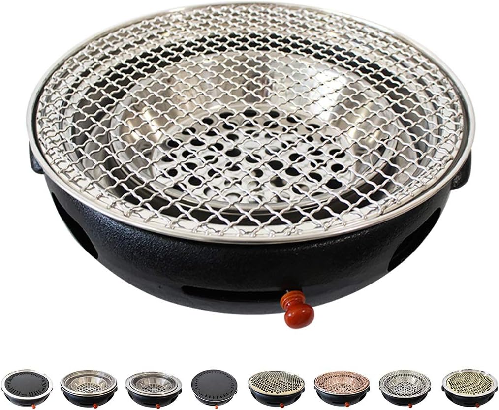 BBQ Barbeque Barbecue Grill,BBQ,Round Flat Mesh,Korean Smoke-Free Household Charcoal Grill,Indoor and Outdoor Barbecue Grill,34.5cm (Color : A)
