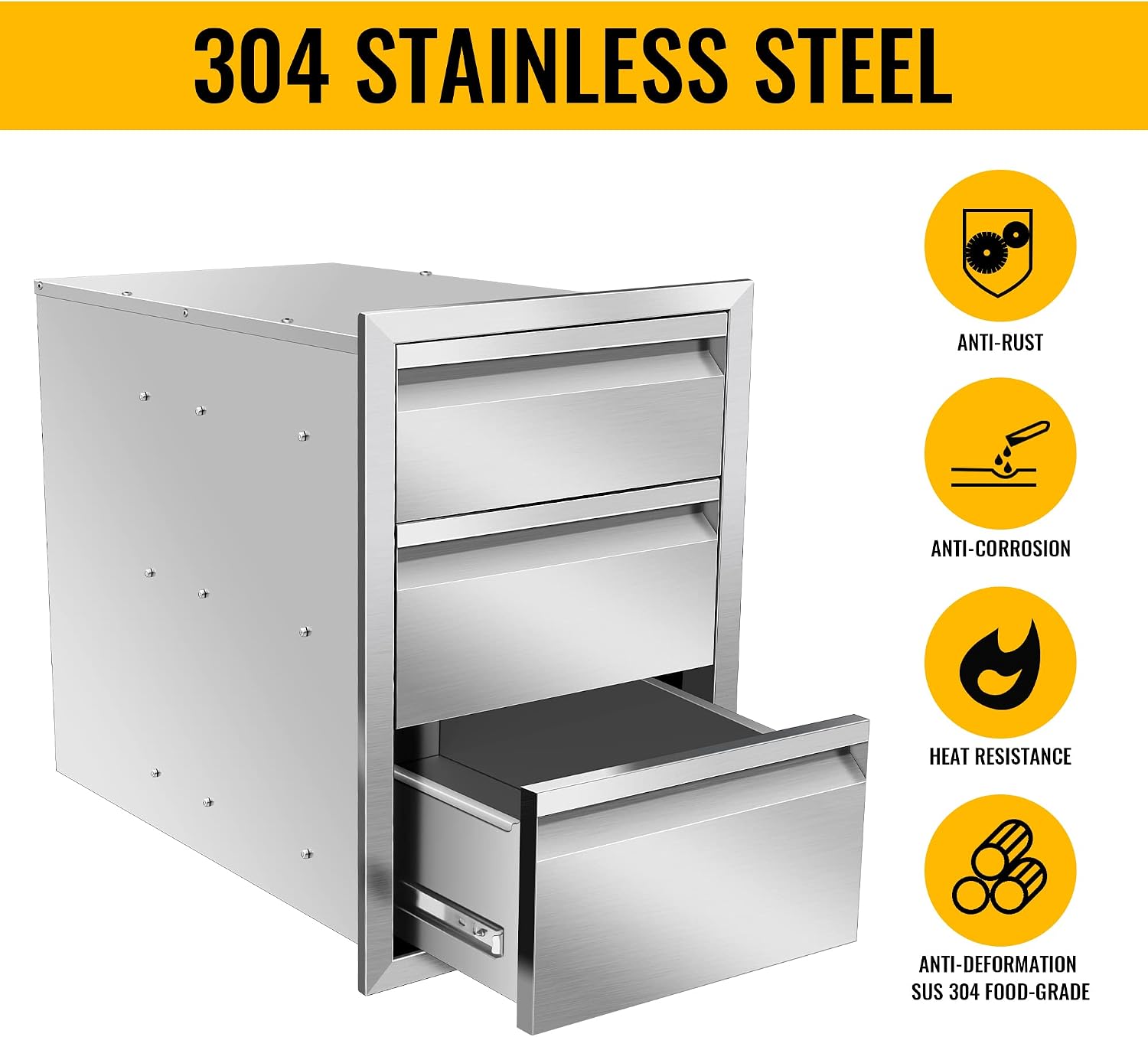 Outdoor Kitchen Drawers 16Wx23Dx21H Stainless Steel Flush Mount BBQ Triple Drawers for Outdoor Kitchen Island, or Patio Grill Station
