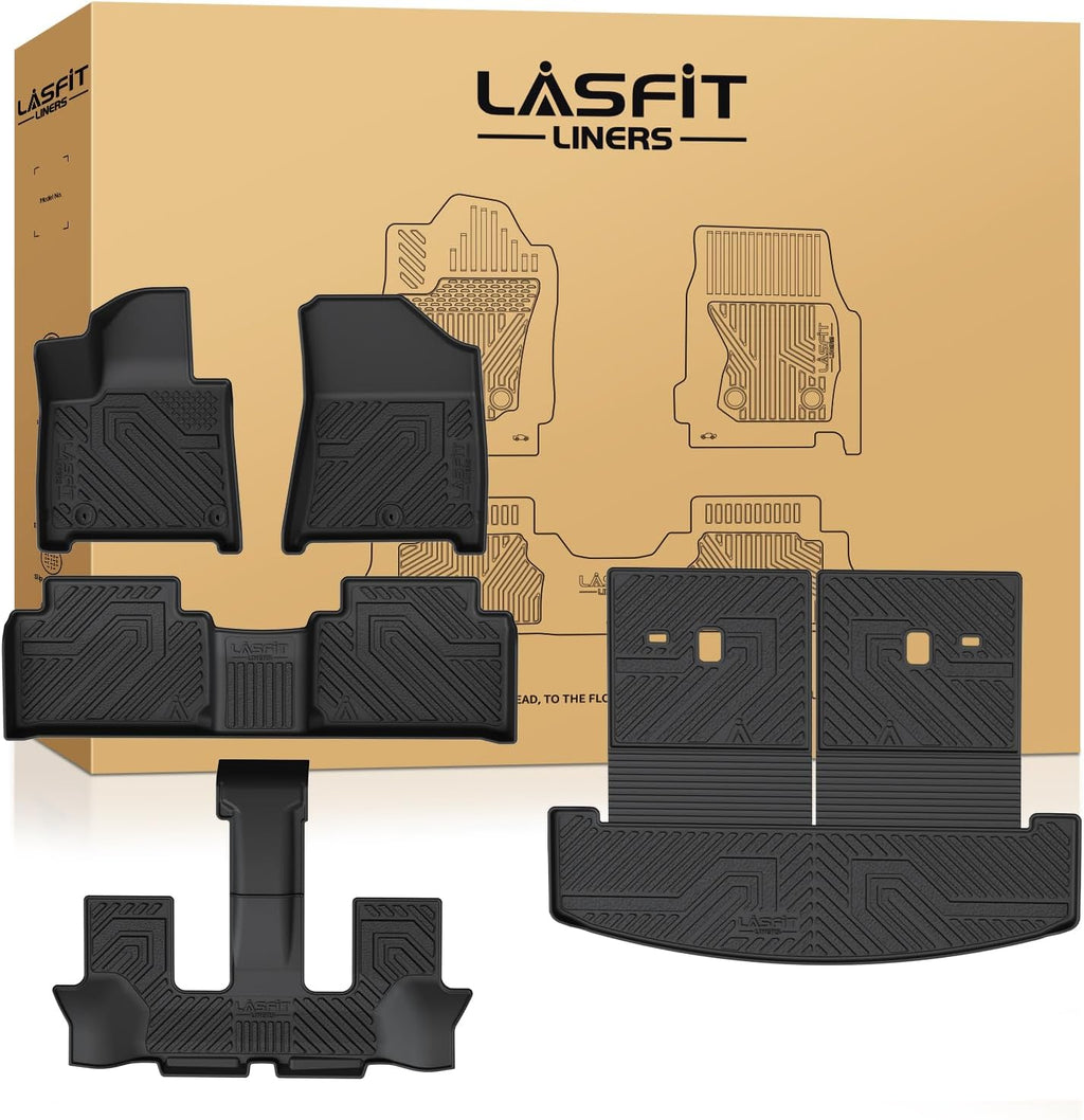 Lasfit Floor Mats & Backrest Mats & Cargo Mat for Hyundai Santa Fe Gas 2026 2025 2024 (Not Fit Hybrid), All Weather TPE Custom Fit Floor Liners for Santa Fe Full Set Car Mats Accessories, Black