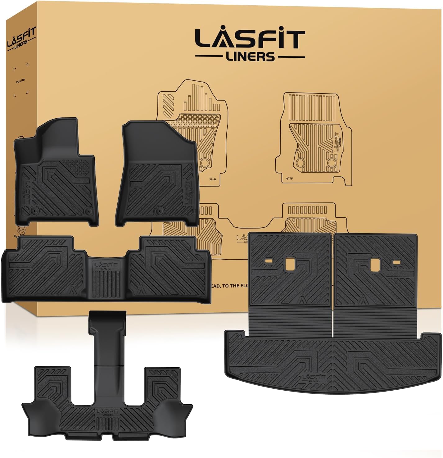 Lasfit Floor Mats & Backrest Mats & Cargo Mat for Hyundai Santa Fe Gas 2026 2025 2024 (Not Fit Hybrid), All Weather TPE Custom Fit Floor Liners for Santa Fe Full Set Car Mats Accessories, Black