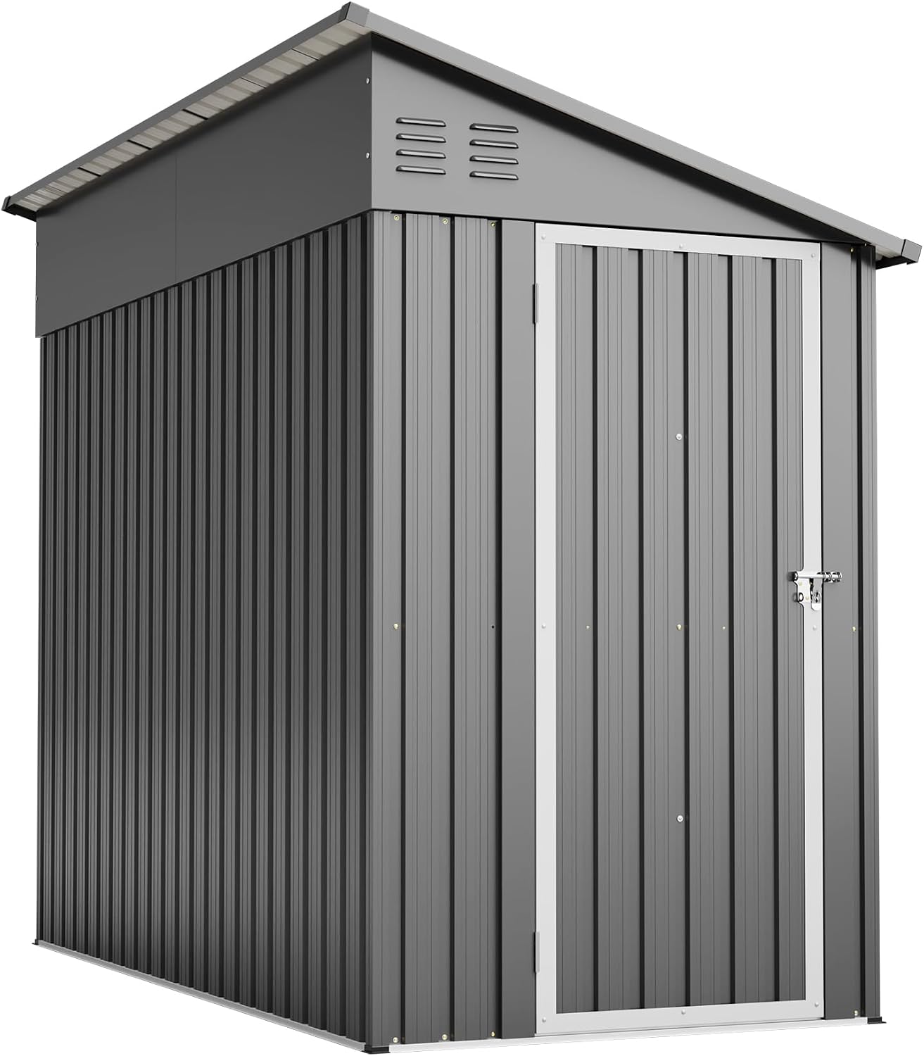 Outdoor Metal Storage Shed 4 x 8 ft, Garden Shed Lean to shed for Bike, Tool Outside Shed with Floor Base, Lock, Door for Backyard, Patio, Lawn, Grey