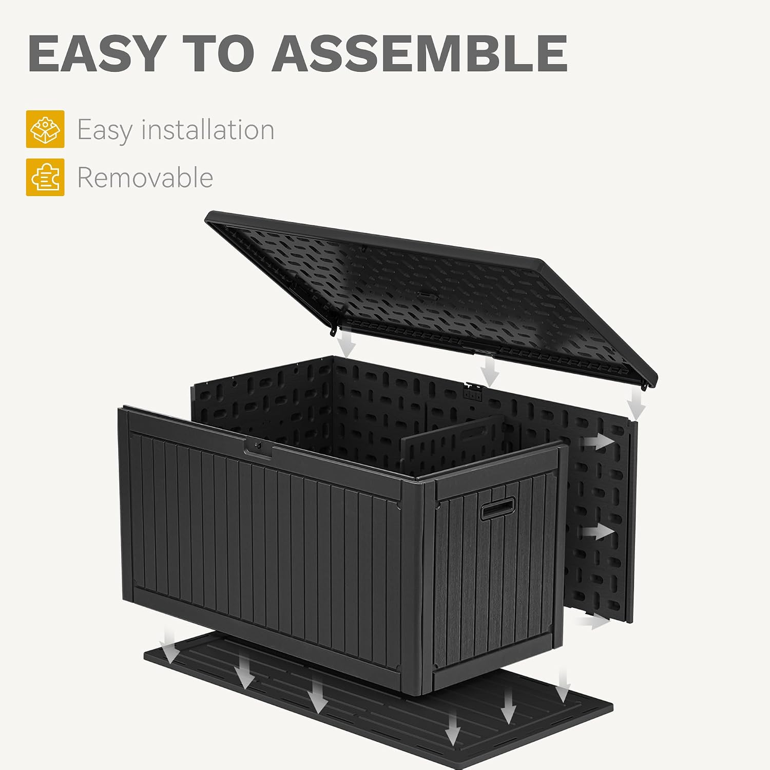 DWVO 320 Gallon Resin Outdoor Storage Box, XXL Double-Wall Waterproof Deck Box with Divider, Doubles as Table or Seating with 1000 lbs Capacity, Lockable (Black)