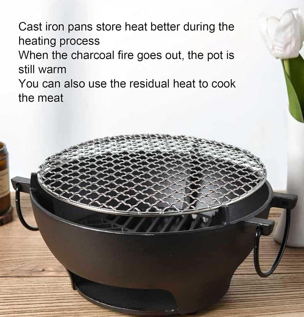 Portable Charcoal BBQ Grill, 24cm Stainless Steel Tabletop Korean BBQ Grill, Outdoor & Indoor Smoker for Camping, Picnic & BBQ