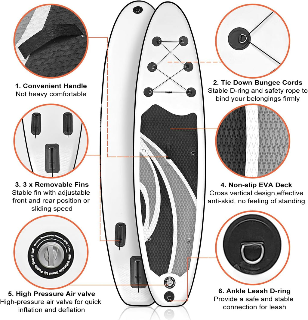 SUDOO Inflatable Stand Up Paddle Board 10'x30 x6 Ultra-Light SUP Stand-Up Paddleboard for Adults & Youth with Backpack, Pump, Paddle, Coil Leash, Triple Fins, Repair Kit