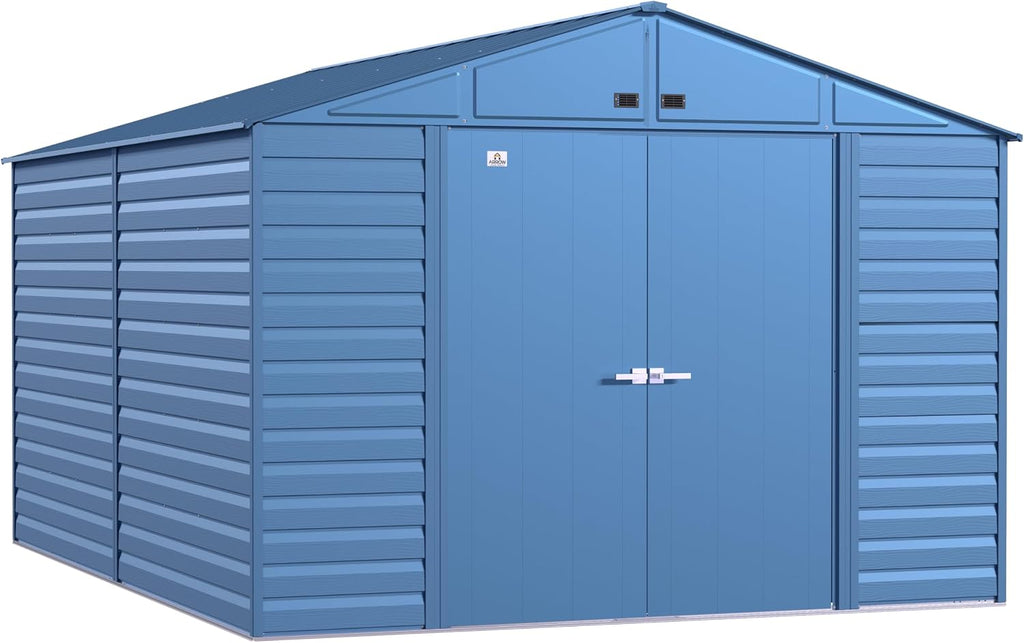 Arrow Shed Select 10' x 14' Outdoor Lockable Steel Storage Shed Building, Blue Grey