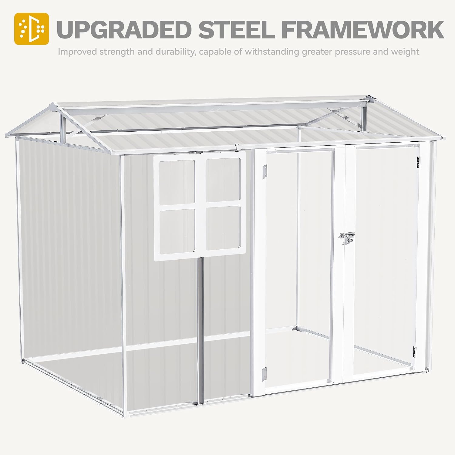 DWVO 8x6ft Metal Outdoor Storage Shed with Window, Lockable Tool Storage Sheds, Oversized Steel Garden Sheds with Sloped Roof for Backyard, Patio, Garage, Lawn, Dark Gray