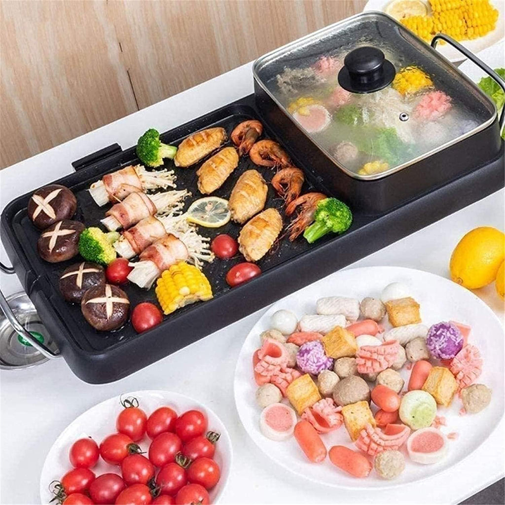 Korean BBQ Grill Portable Electric Grill, Indoor electric bbq grill Electric Grill Indoor Hot Pot 5 Speed Fire Adjustment,Separate Dual Temperature Contral,Korean BBQ Grill Non-Stick Electric Barbecue