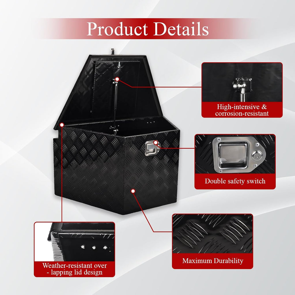 33''Inch Aluminum Trailer Tongue Tool Box Truck Bed Toolbox Truck Trailer Chest Box Underbody Storage Organizer Waterproof Square Storage Organizer wi/Lock & Keys Black(‎33' Lx19 Wx18 H)
