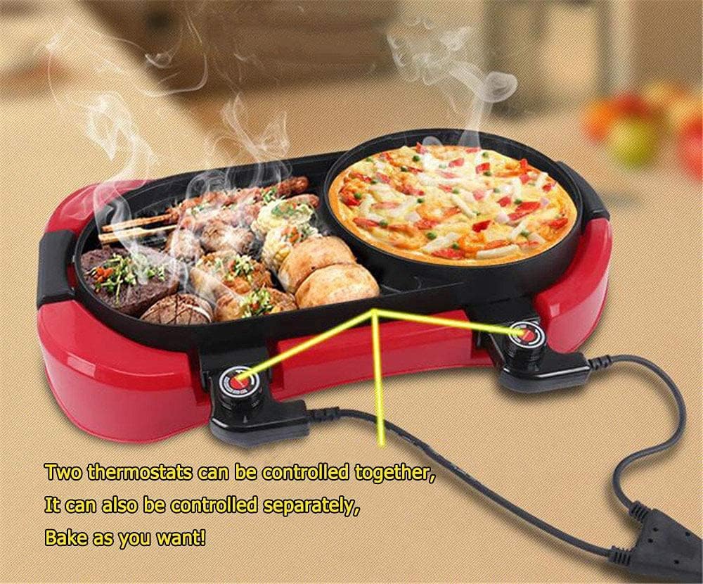 Electric Hot Pot Grill Indoor Korean BBQ Grill Hotpot Shabu Shabu Hot Pot, 1800W Non-Stick Baking Pan Separate Dual Temperature Contral, Capacity for 2-12 People, 220V