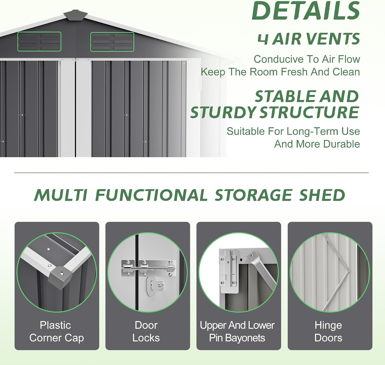 4×6 Ft Metal Outdoor Storage Shed with Floor Base, 0.25mm Galvanized Steel Metal Garden Shed Waterproof with Lockable Door for Backyard, Patio, Garden, Dark Grey