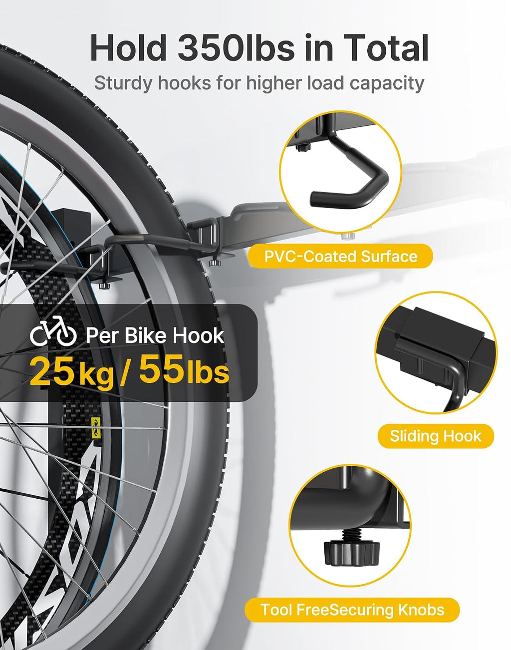 monTEK Freestanding Bike Storage Rack for 5 Bikes, Heavy Duty 350LBS Vertical Bike Stand with 5 Bike Hooks & 6 Helmet Hooks, Indoor and Outdoor Bike Storage Rack with Locking Casters