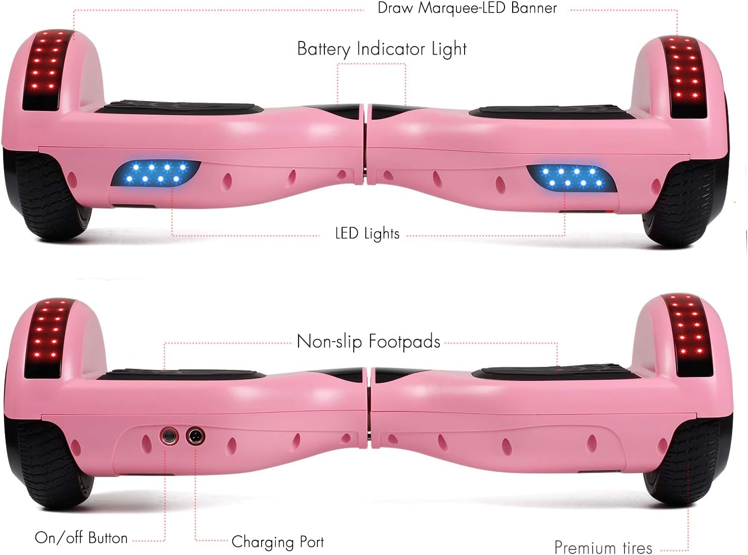 LIEAGLE Hoverboard, 6.5' Self Balancing Scooter Hover Board with Bluetooth Wheels LED Lights for Kids Adults