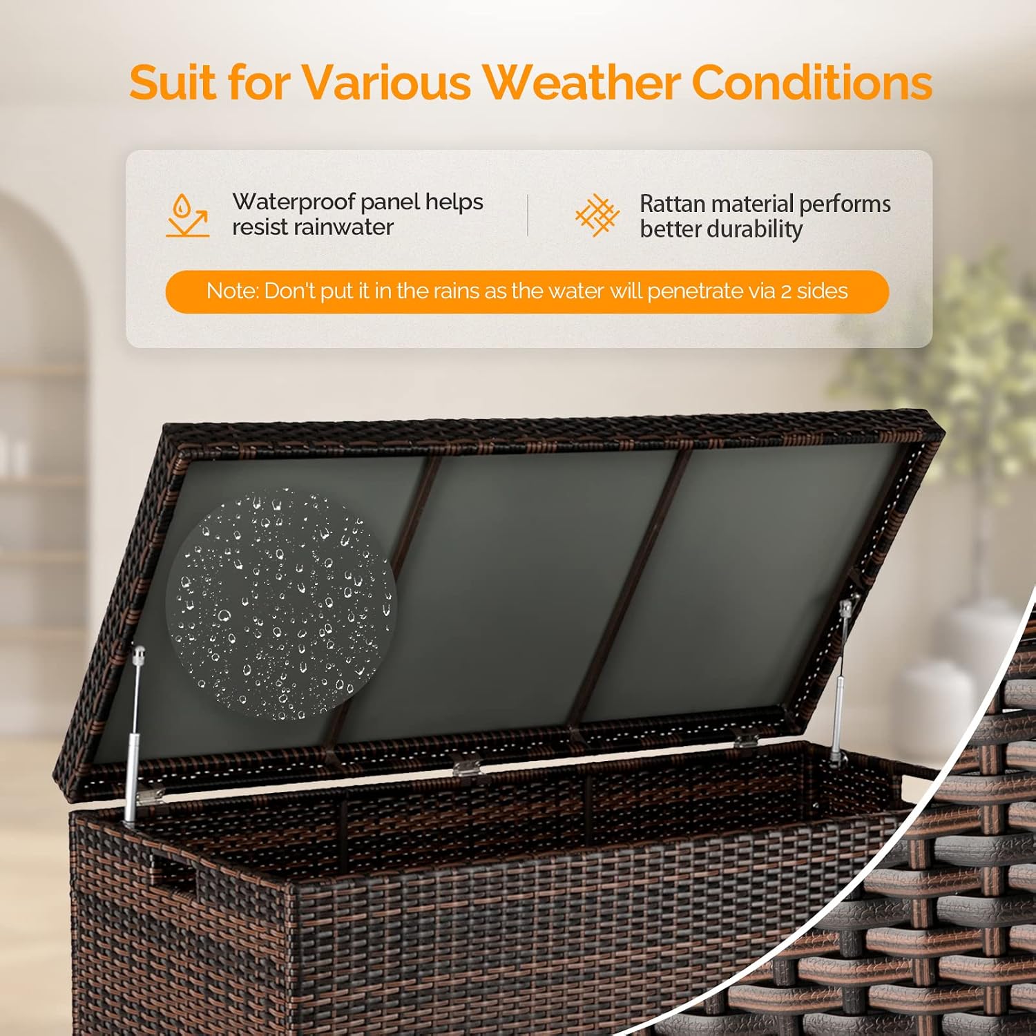 VINGLI Upgraded Version 132 Gallon Outdoor Storage Box, Patio Rattan Deck Box, Wicker Storage Bench for Indoor, Outdoor, Pool, Balcony, Yard, Garden, Brown