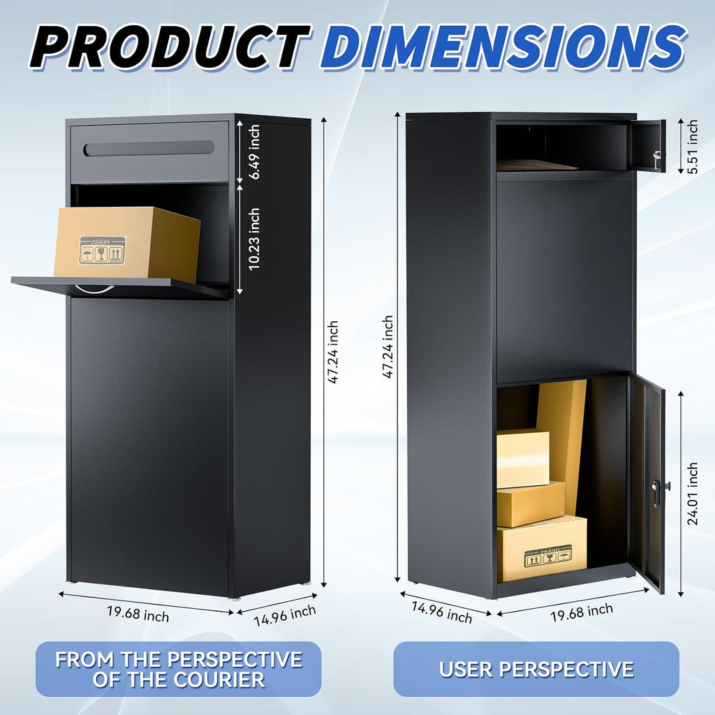 Package Delivery Boxes for Outside, Extra Large Parcel Drop Boxes with Secure Storage, Anti-Theft Galvanized Steel,Waterproof Package Delivery Box for Outdoor Porch, 20''L x 15''W x 48''H