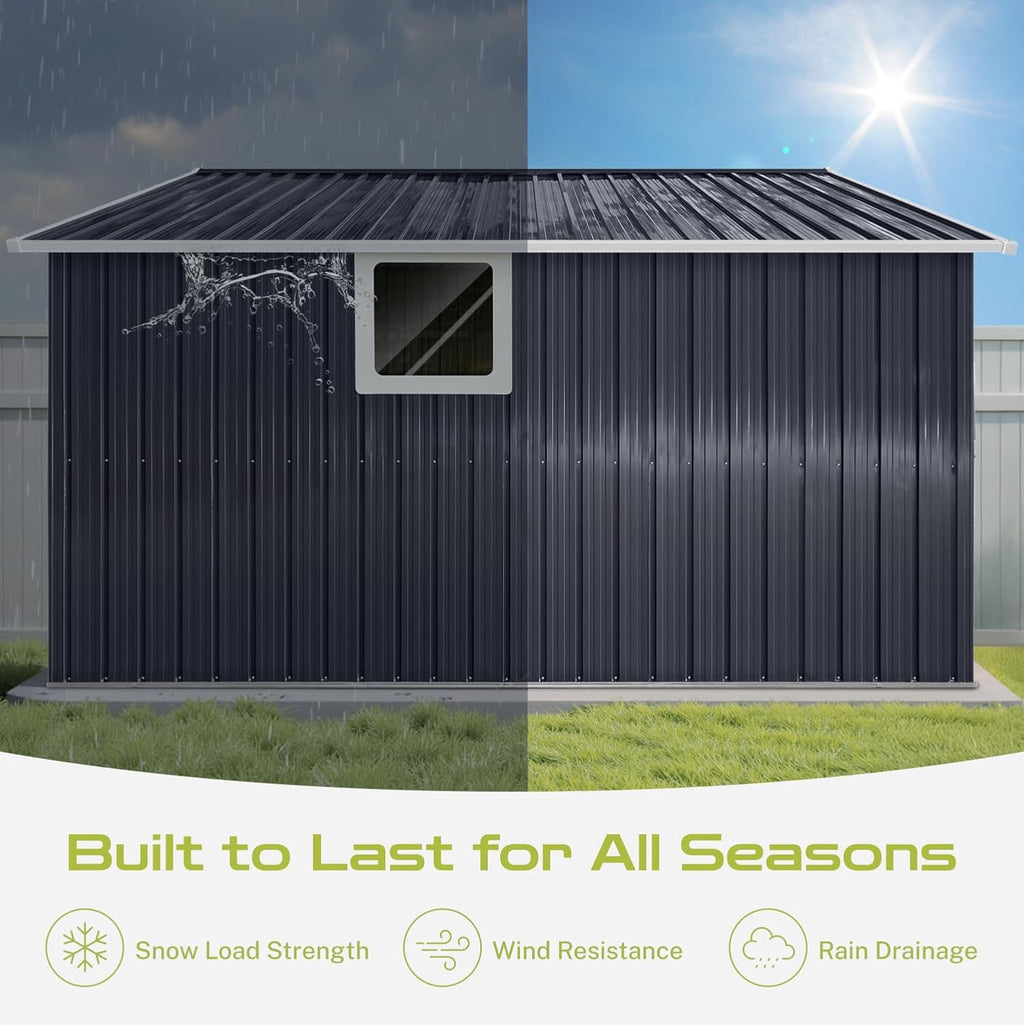 9' x 10.5' XL Outdoor Storage Shed, Sturdy Metal Building w/Windows & Lockable Doors for Garden, Backyard, Poolside and Lawn, Anthracite