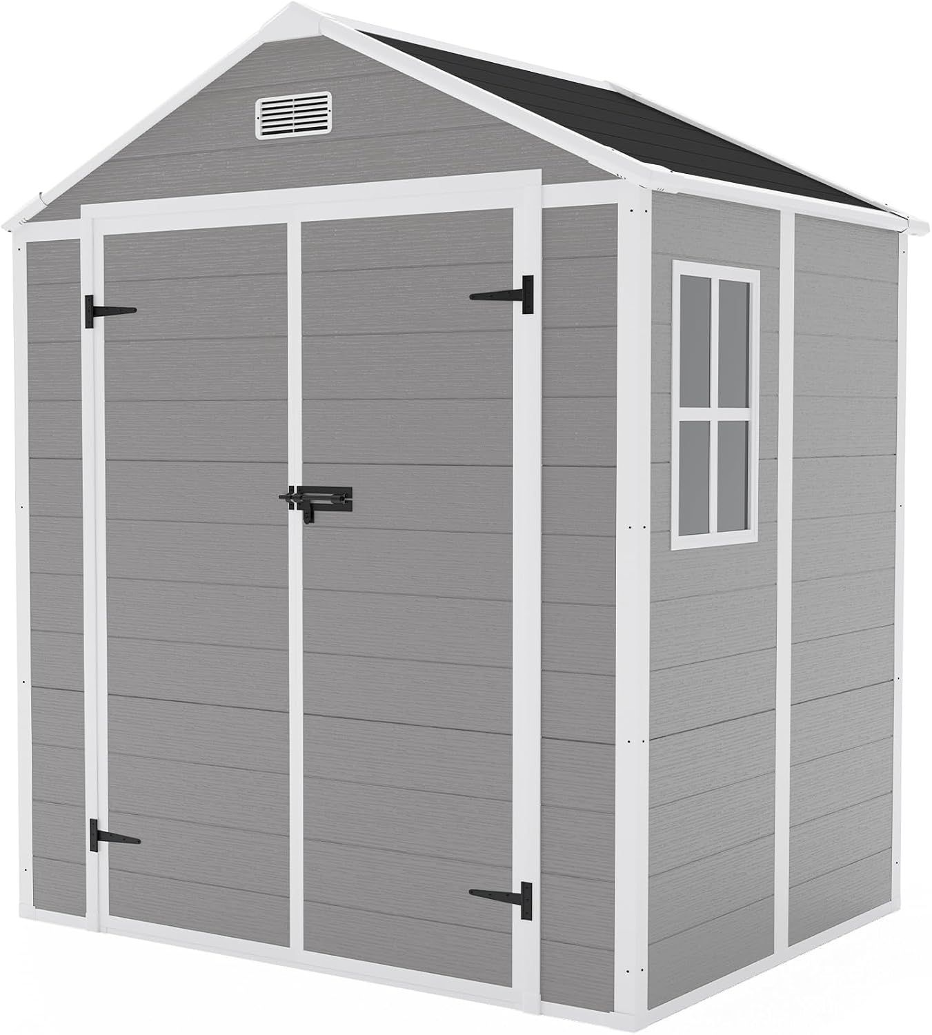 Outdoor Storage Shed 6x5 FT, Resin Shed with Floor & Window, Lockable Door, Vents, Outside Sheds & Garden Shed for Patio Furniture, Gardening Tools, Pool Equipment (Grey, 6 * 5ft)
