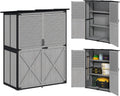 Outsunny Outdoor Storage Cabinet, Wood Garden Tool Shed with Lock, Steel Frame and Asphalt Roof, Garden Storage Shed with Adjustable Shelves and Feet for Patio Backyard Lawn, Gray