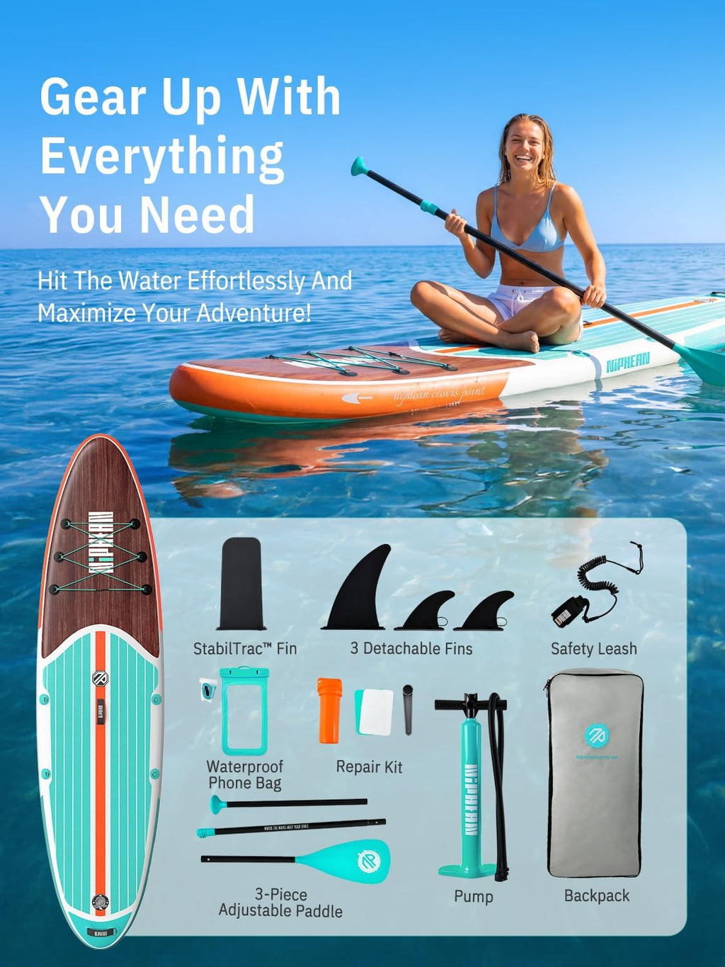 Niphean Inflatable Stand Up Paddle Board with SUP Accessories, Anti-Slip EVA Deck, 10'6'' Inflatable Paddle Boards for Adults & Youth of All Skill Levels