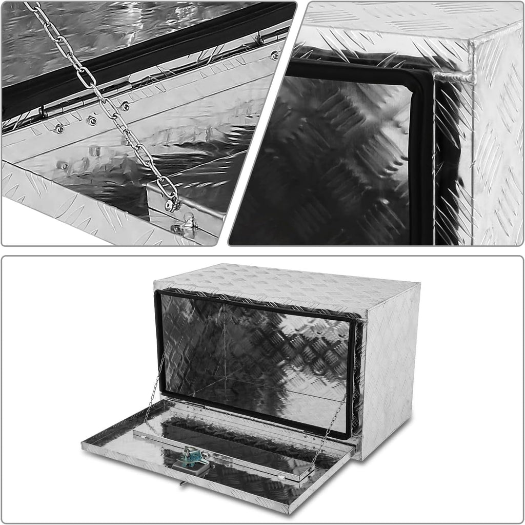 DNA MOTORING Truck Tool Box Lockable Storage Box, Truck Bed Tool Box Truck Bed Organizer Aluminum Truck Tool Boxes for Bed of Truck, w/Lock & Keys, 31.5'L X 19'D X 19'H Silver, TBOX-T5-014-ALU