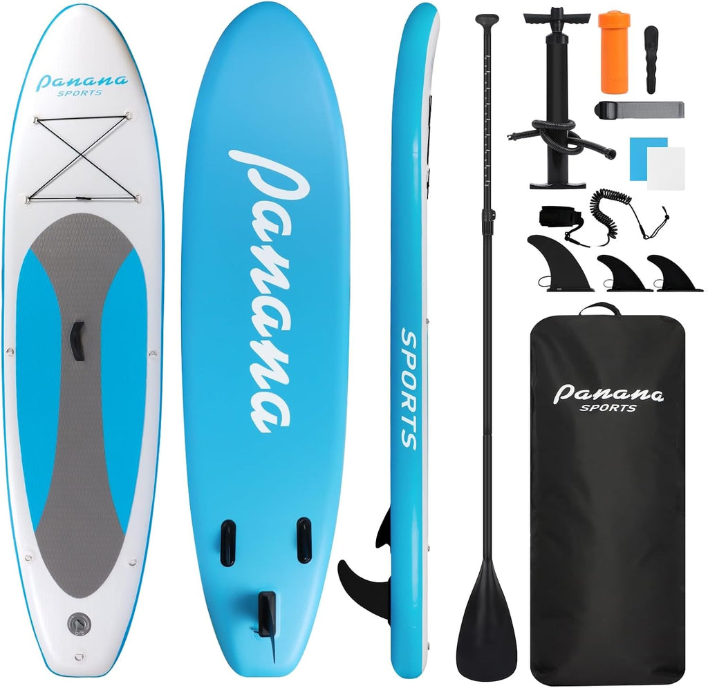 Panana Inflatable Stand Up Paddle Board 10'/10'8''x30''/32''x6'' iSUP Non-Slip Deck Paddleboard for Adults Beginners Youth, with Paddle Pump Fins Leash Backpack