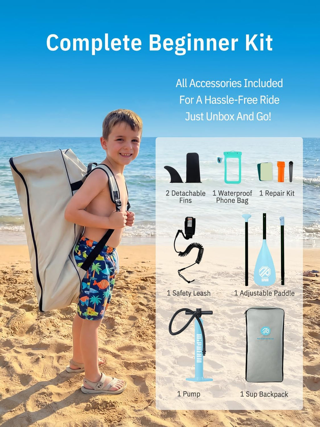 Niphean (Extra Large) Inflatable Paddle Board, SUP for 2+1 People/Family 500lbs Capacity Stand Up Paddle Board with SUP Accessories, StabilTrac Fin Non-Slip Paddleboard for Adults