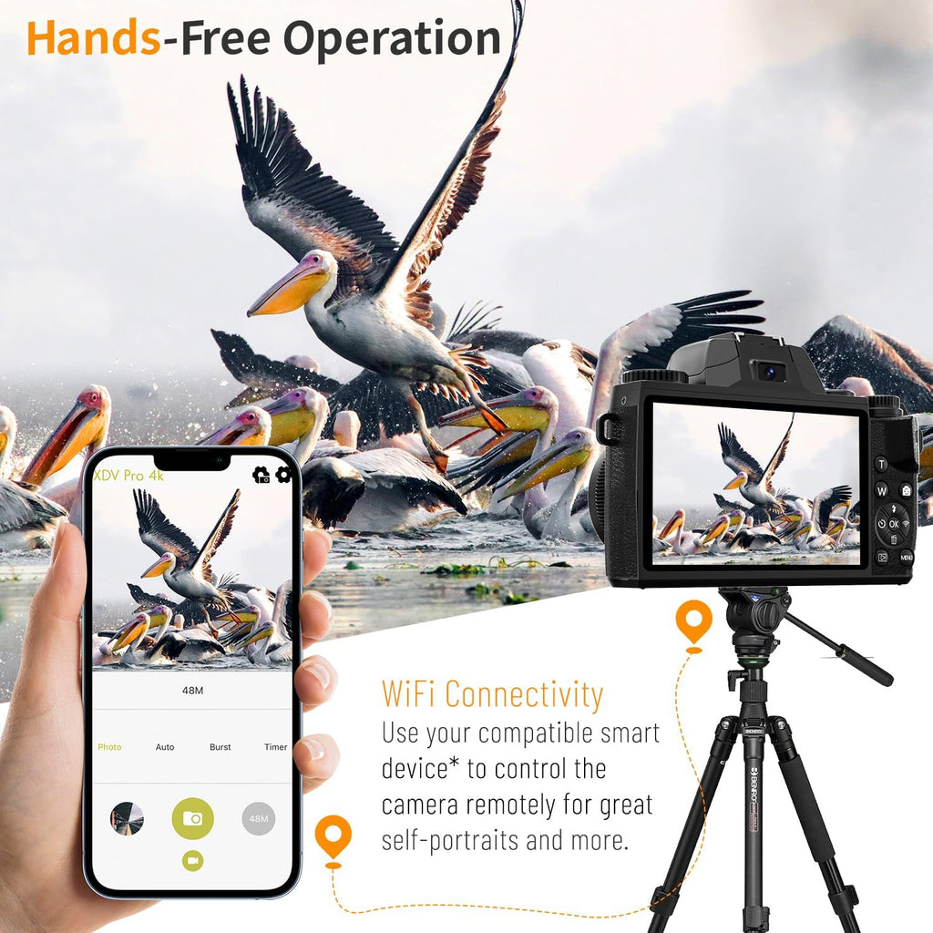 Saneen Digital Camera, 4k Cameras for Photography, 64MP WiFi Touch Screen Vlogging Camera with Flash, 32GB Card, Lens Hood,3000mAH Battery, Front and Rear Cameras,Hot Shoe Interface Beginner