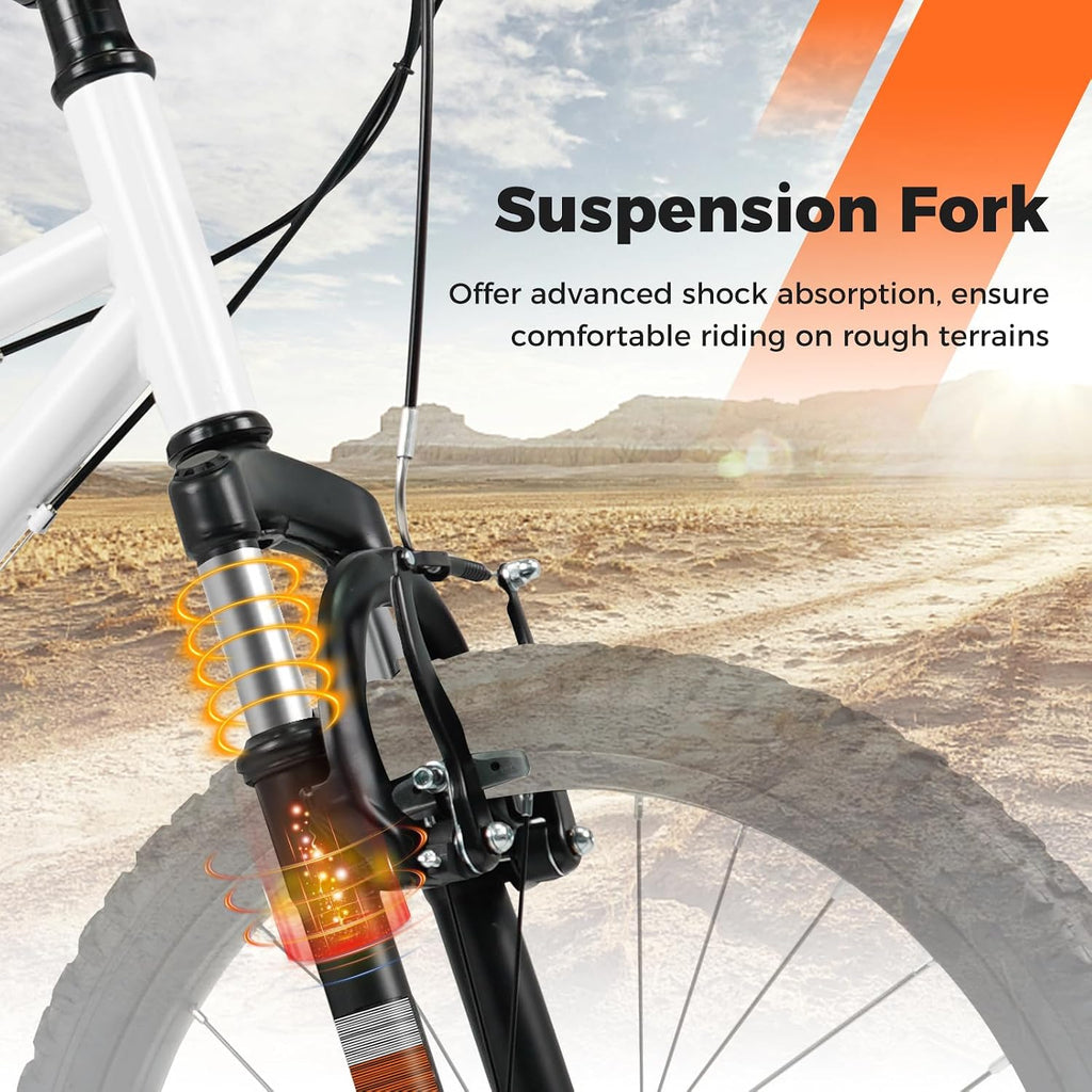 Goplus Mountain Bike, 20/24 Inch Kids Bicycle w/ 6-Speed Drivetrain, Suspension Fork, Dual Brakes, Adjustable Seat, Outdoor Cycling Children City Bike for Boys Girls