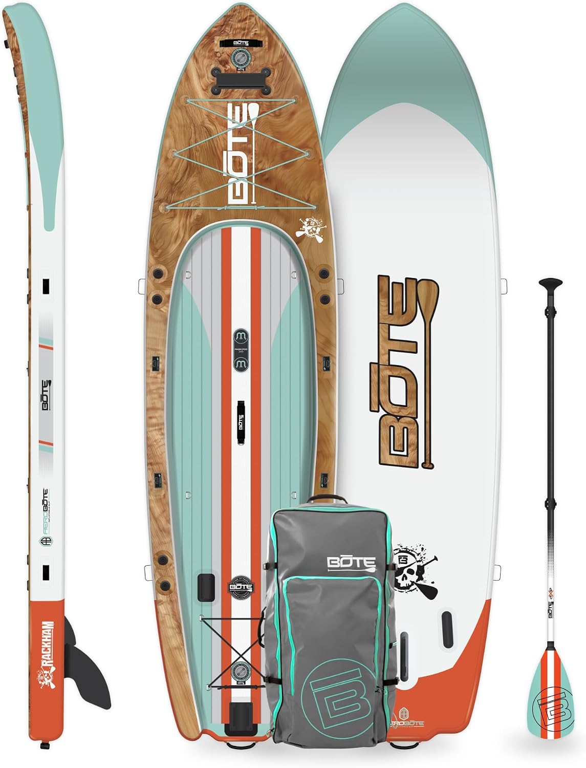 BOTE Rackham Aero Inflatable Stand Up Fishing Paddle Board Blow Up iSUP Adult Kids Family Friendly APEX Pedal Drive MAGNEPod Compatible, Multiple Colors