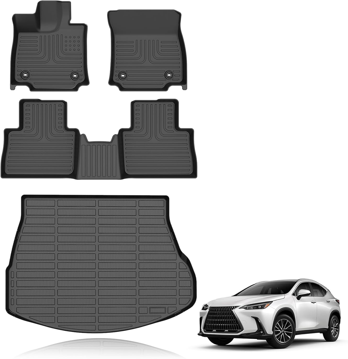All Weather Car Floor Mats & Cargo Liner Set Fit for NX 2022-2025 2026 NX250 / NX350 / NX350h / NX450h+ Floor Liners Trunk Liner NX Cargo Mat Accessories Black