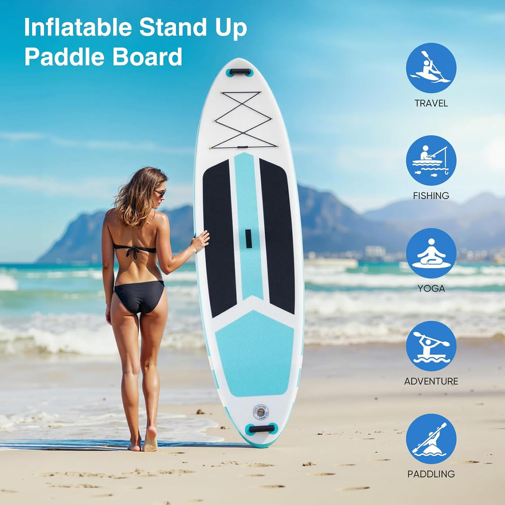 Sweetcrispy Inflatable Stand Up Paddle Board with Premium SUP Paddleboard Accessories,2-in-1 Paddle,Wide Stable Design,Non-Slip Comfort Deck for Adults & Youth of All Skill Levels