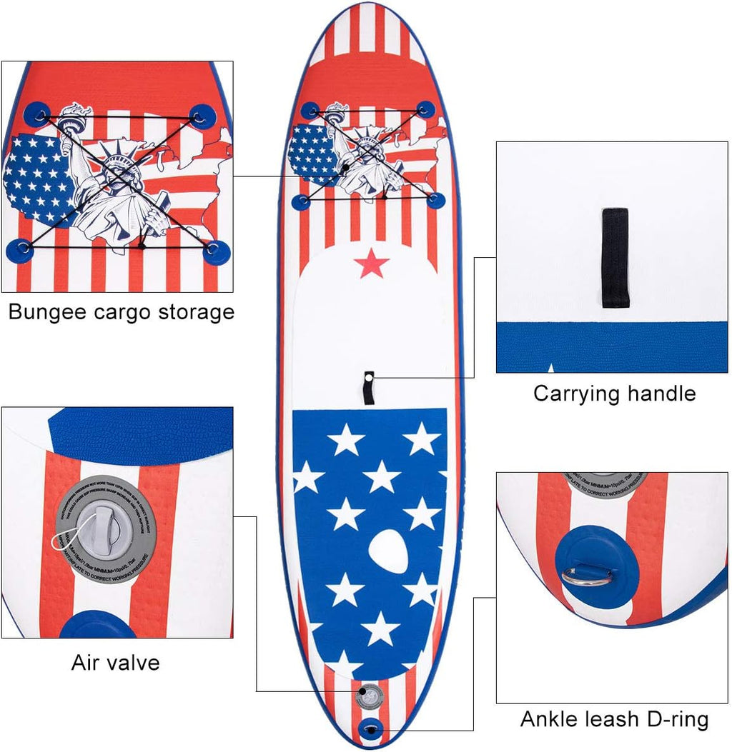GYMAX Stand Up Paddle Board, Inflatable SUP with Wide Non-Slip EVA Deck, Accessories-Leash, D Rings, Hand Pump, Adjustable Paddle & Backpack, Paddle Boards for Adults Youth