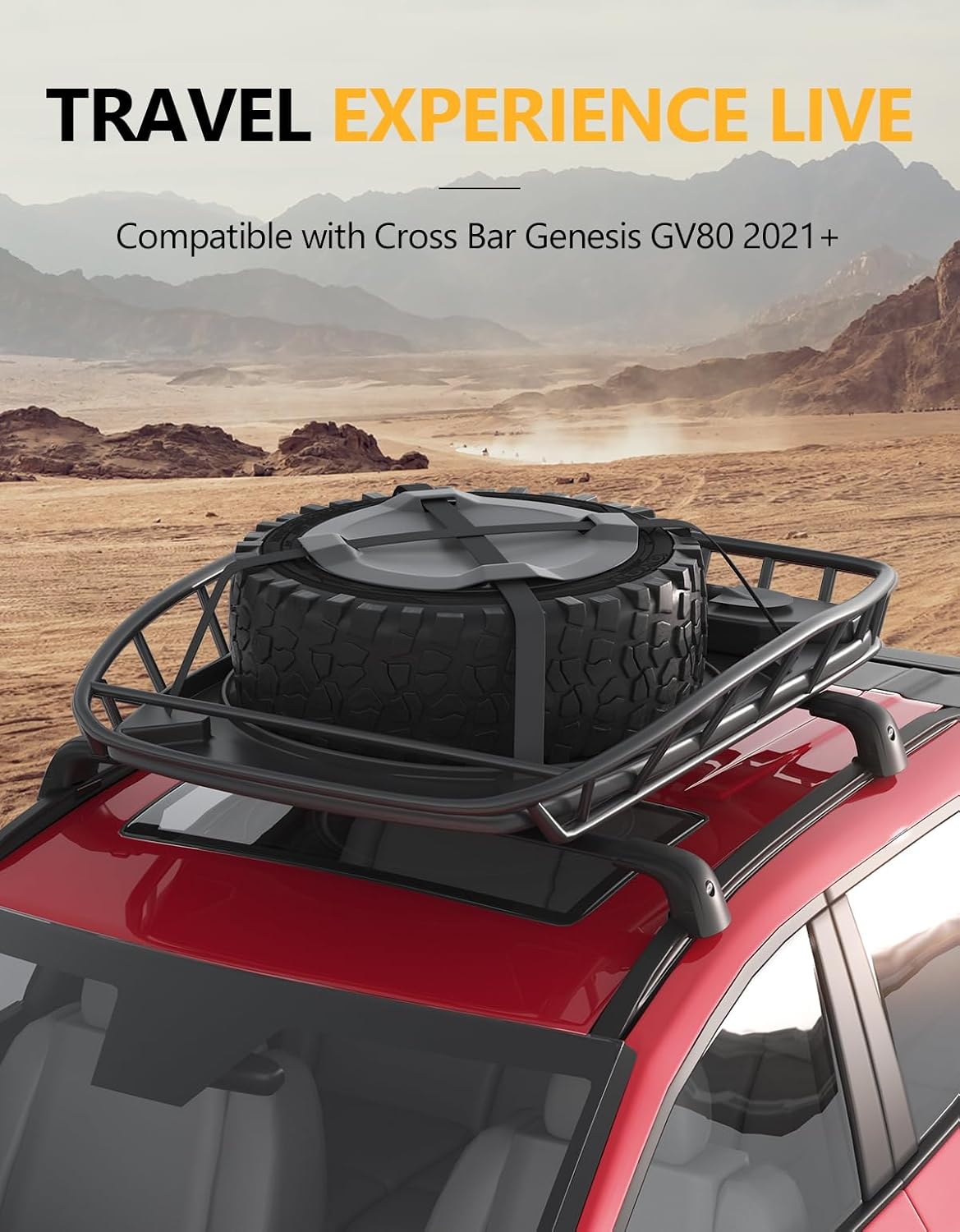Tuyoung 300lbs Lockable Roof Rack Cross Bars Compatible with Genesis GV80 2021-2026, Heavy Duty Anti-Theft Aluminum Roof Rails Crossbars Cargo Carrier Bag Black Bike