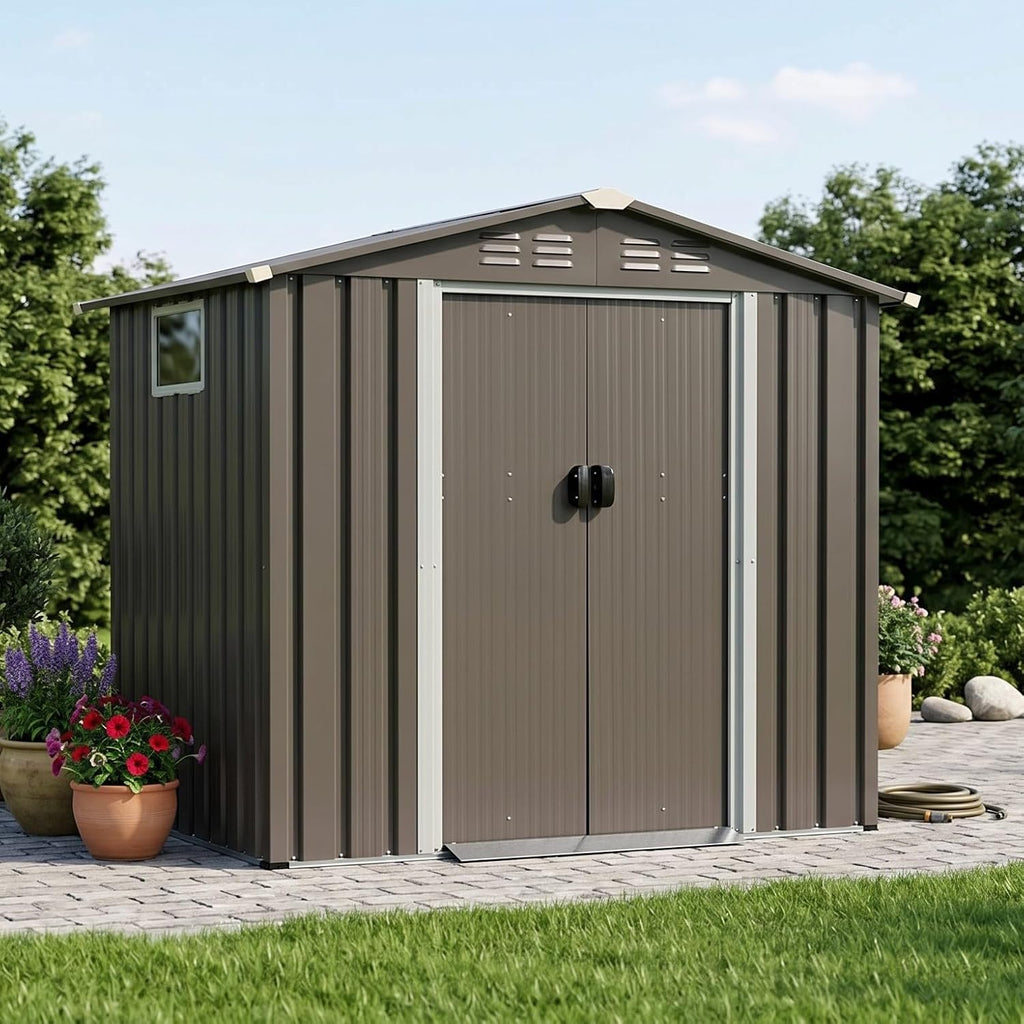 Vongrasig 6x4 FT Outdoor Storage Shed, Metal Graden Shed with Window and Lockable Door, All-Weather Tool Shed for Backyard Garden Patio Lawn, Grey