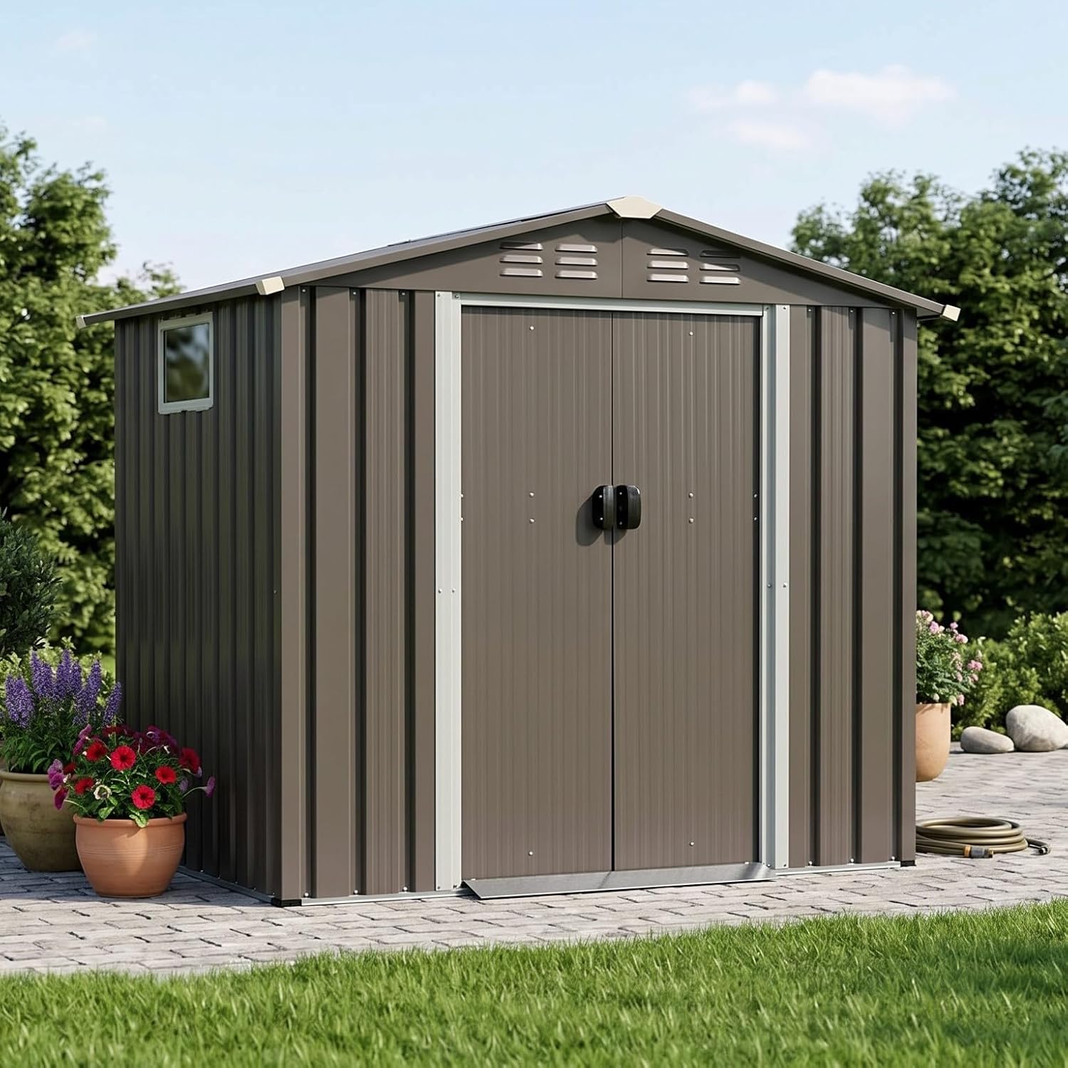 Vongrasig 6x4 FT Outdoor Storage Shed, Metal Graden Shed with Window and Lockable Door, All-Weather Tool Shed for Backyard Garden Patio Lawn, Grey