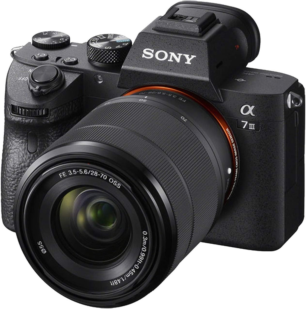 Sony a7 III Mirrorless Digital Camera 24MP w/ 28-70mmmm Lens, 64GB Extreem Speed Memory,Video Microphone, LED Video Light, Case. Tripod, Filters, & Video & Photo Editing Software Kit