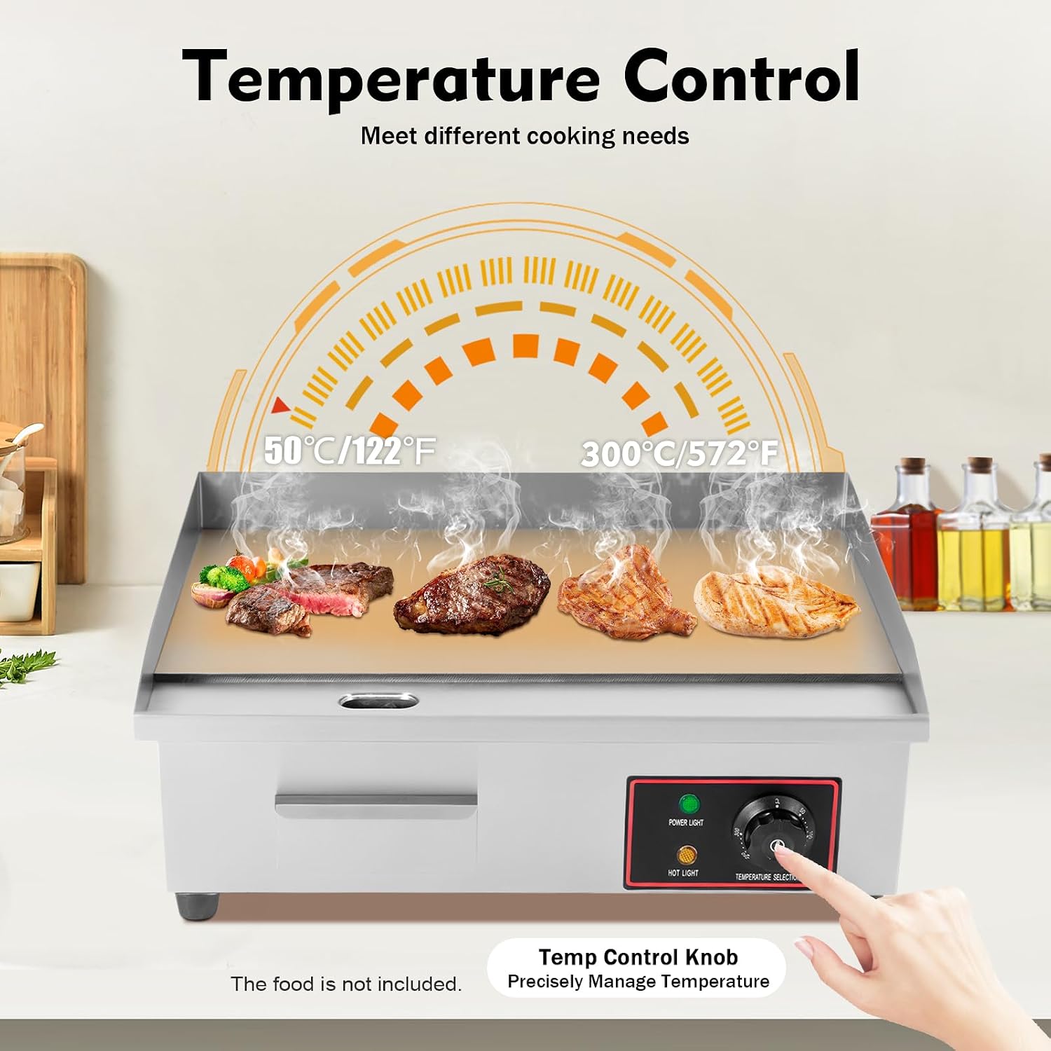 22' Commercial Electric Griddle Countertop Flat Top Griddle Stainless Steel Hibachi Teppanyaki Grill BBQ Plate 122-572℉ Adjustable Temp Control for Restaurant Kitchen,110V (1600W-2)