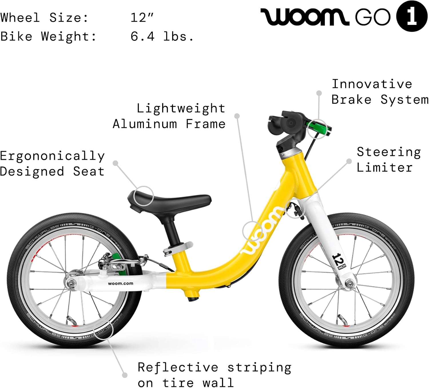 woom GO 1 & GO 1 Plus Balance Bike for Toddlers & Kids 18 Month to 4.5 Years Old, 12-Inch & 14-Inch Lightweight Bicycles for Boys & Girls