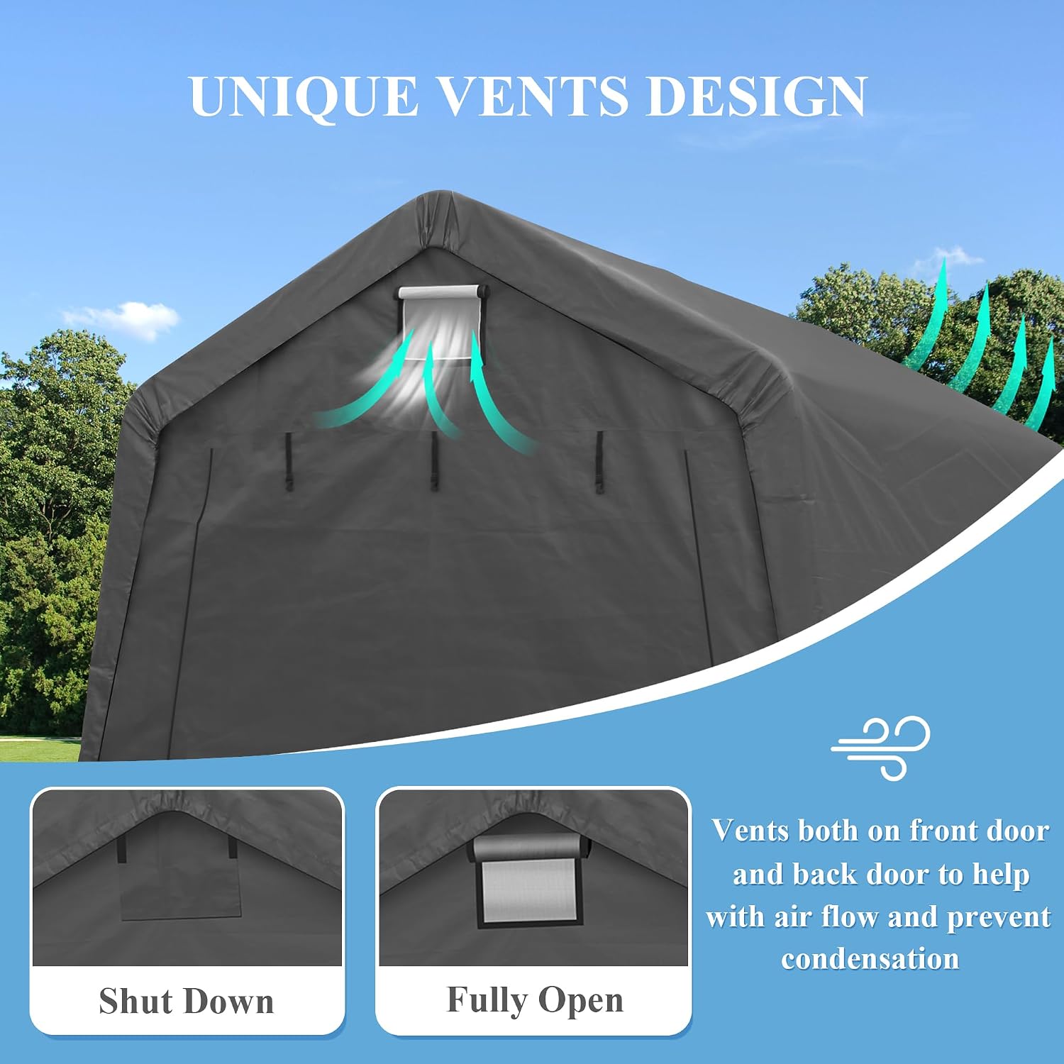 10x10 Ft Outdoor Storage Shelter, Heavy Duty Waterproof Portable Shed with Roll-up Zipper Door and Ventilated Windows for Motorcycle, Bike, Tools Gray