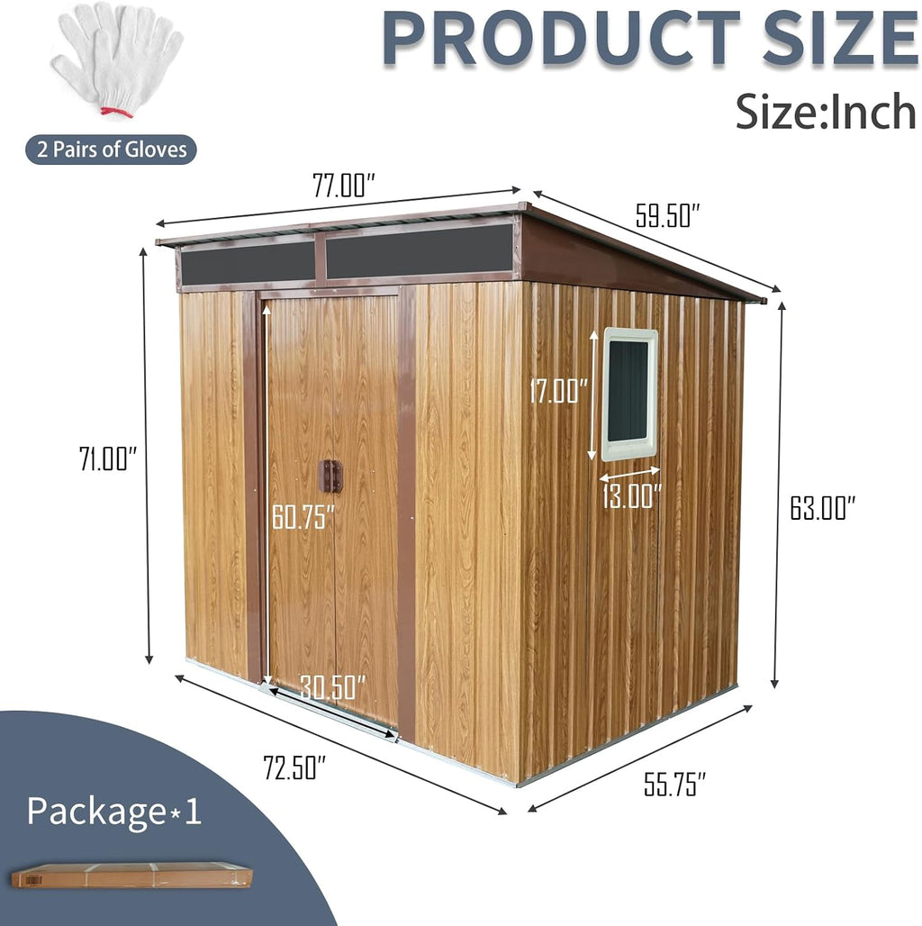6x5 ft Outdoor Metal Storage Shed with Floor Floor and Window, Lockable Galvanized Steel Tool Shed with Sliding Door, Air Vent and Transparent Plate, Waterproof Garden Storage House for Backyard
