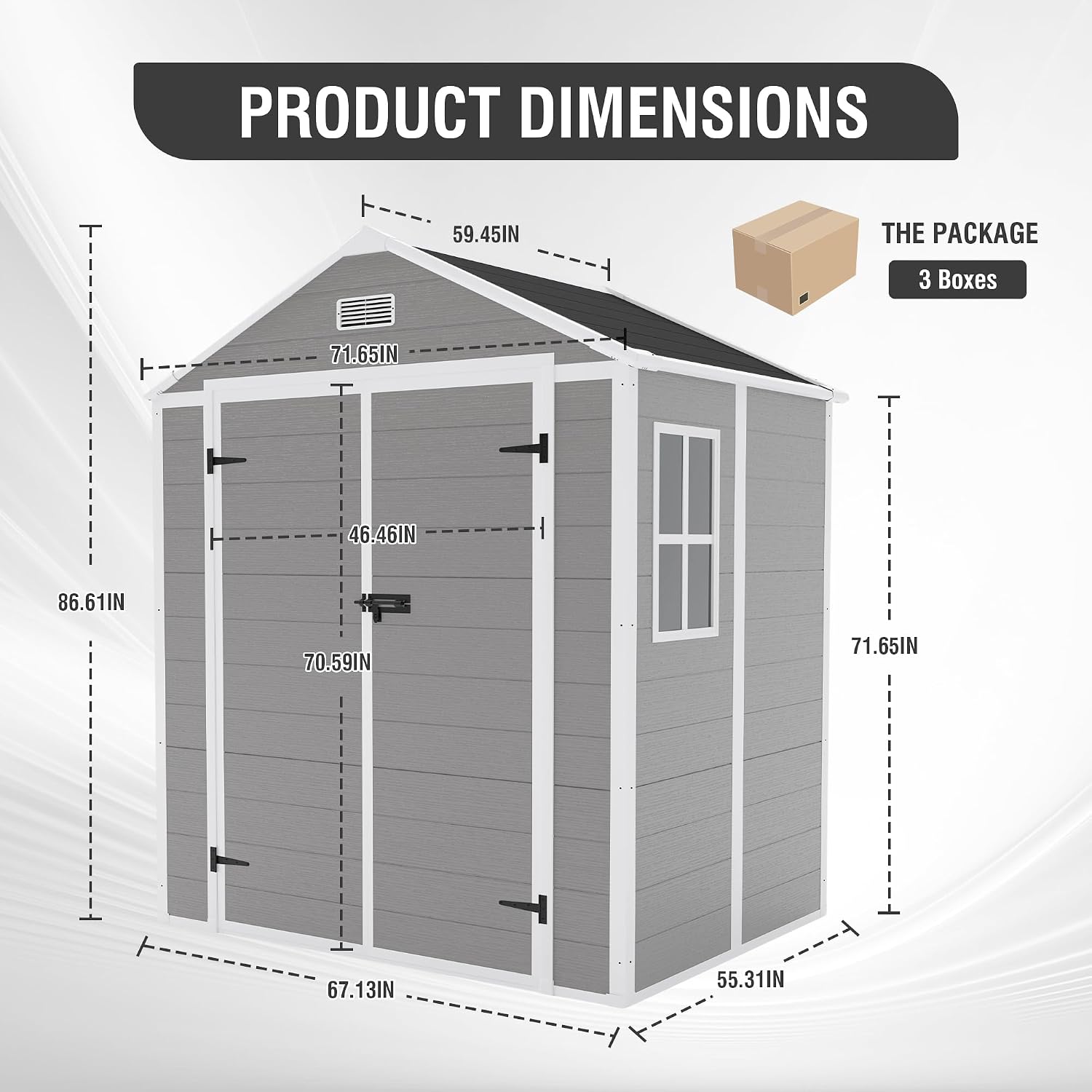 Resin Storage Shed 6x5ft, Outdoor Storage Sheds with Floor, HD Window, Lockable Doors and Vents, Tool Shed for Bike, Garden, Backyard,Lawn, All Weather Use (Grey, 6 * 5ft)