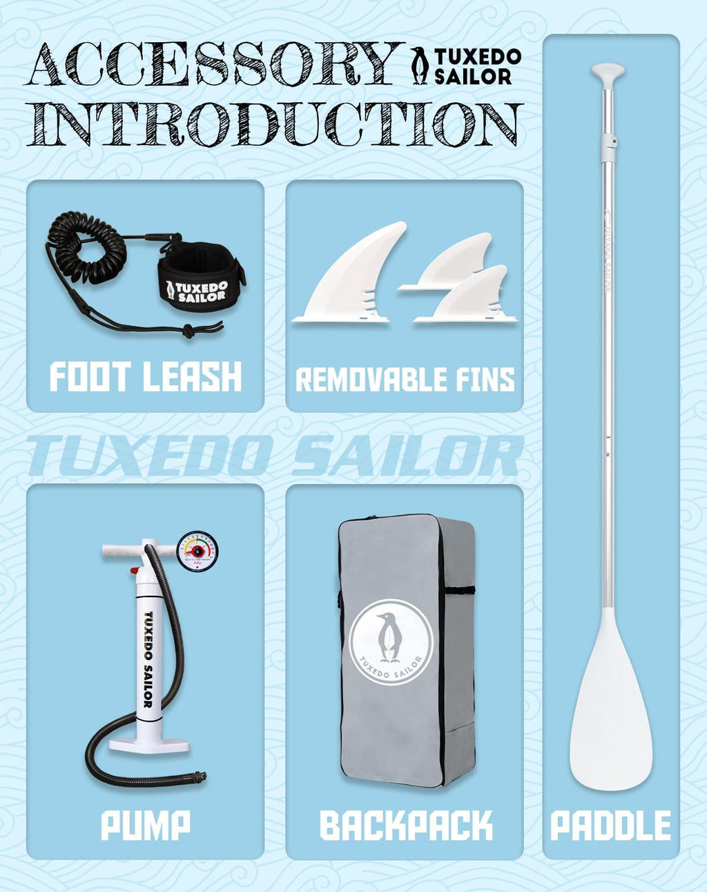 Tuxedo Sailor 10'6'/11' Inflatable Stand Up Paddle Board with SUP Accessories, Anti-Slip EVA Deck and Large Fin, Paddle Boards for Adults & Youth of All Skill Levels