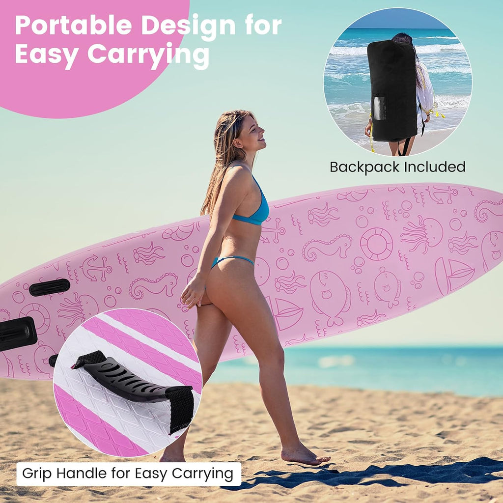 GYMAX Paddle Board, Inflatable Stand Up Paddle Board with SUP Accessories, Removable Fin, Paddle, Pump, Leash & Carry Bag, Blow Up Paddle Boards Standing Boat