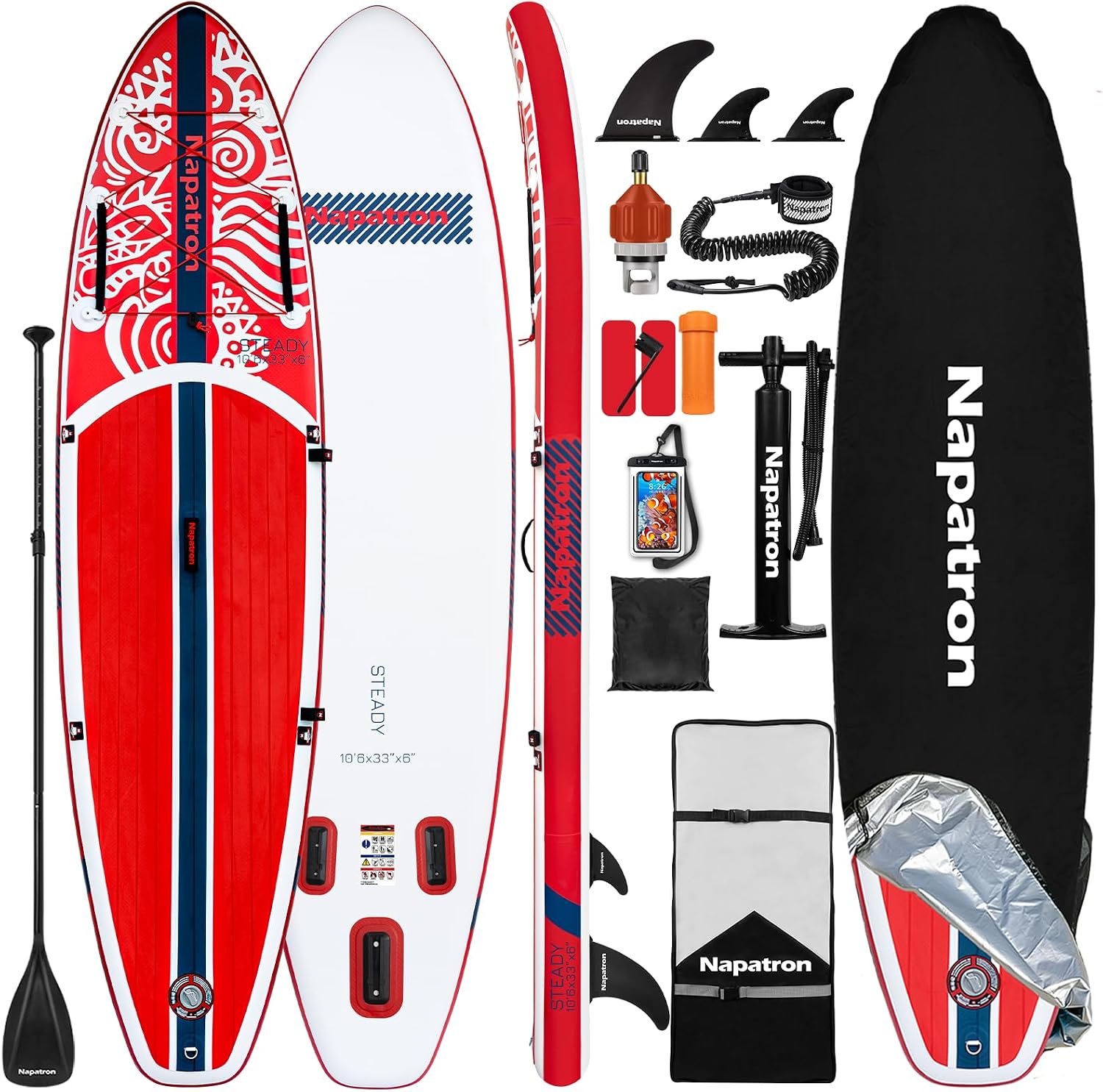 Napatron Inflatable Paddle Board, 10'6' Ultra Lightweight SUP with Adjustable Paddle, Anti-Slip Deck,Coiled Leash & Carry Bag,Stable All-Around Stand Up Paddle Board for Adults